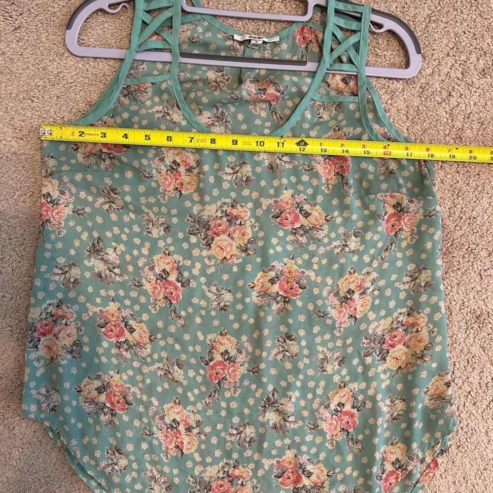 Papaya Blouse Medium Teal Mint Green with Florals Sleeveless - Picture 6 of 8